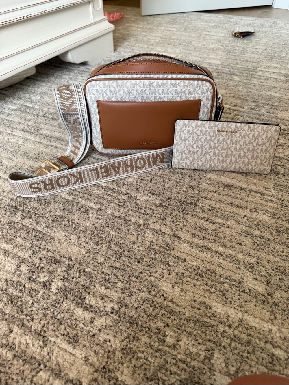 Michael Kors Beige and Brown Logo Crossbody with a matching wallet